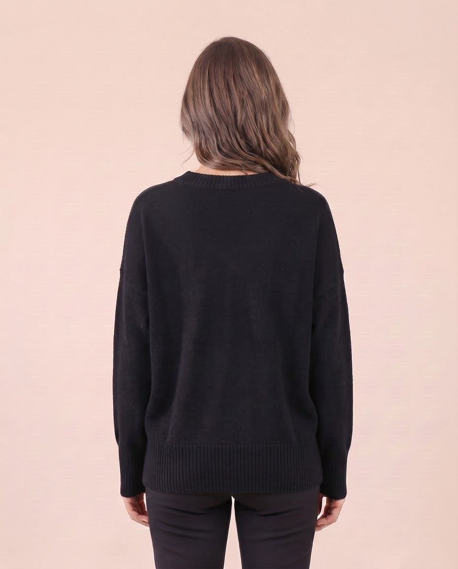 Pull en cachemire pour femme VELENTI MODA à col V, coloris noir, vue de dos